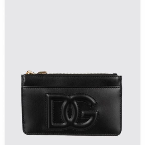 Dolce & Gabbana Leather Card Holder Embossed Logo Women Black Wallets & Pouches ONE SIZE Black