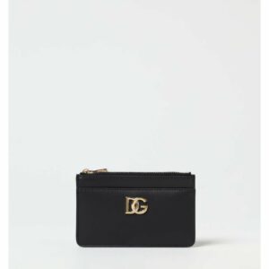 Dolce & Gabbana Leather Card Holder Zip Wallet Women Black Wallets & Pouches ONE SIZE Black