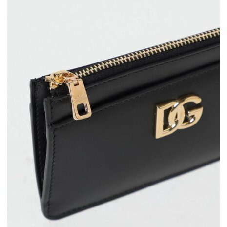 Dolce & Gabbana Leather Card Holder Zip Wallet Women Black Wallets & Pouches