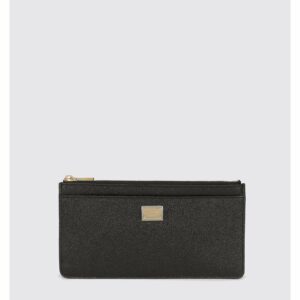 Dolce & Gabbana Zippered Leather Card Holder Women Black Wallets ONE SIZE Black