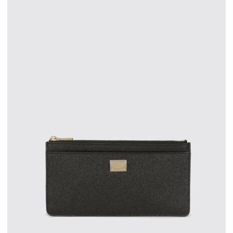 Dolce & Gabbana Zippered Leather Card Holder Women Black Wallets ONE SIZE Black