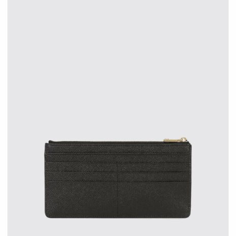 Dolce & Gabbana Zippered Leather Card Holder Women Black Wallets