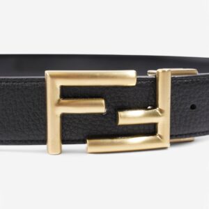 Fendi FF Reversible Belt Black / Gold Leather 139cm