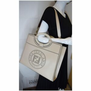 FENDI Runaway Large Perforated Leather Shopper Tote Bag Beige