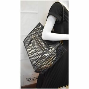 FENDI Runaway Shopper Medium TPU FF Leather Tote Bag Black