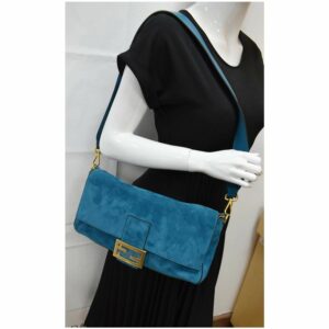 FENDI Baguette Large Suede Shoulder Bag Blue 8BR771