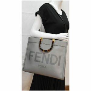 FENDI Sunshine Plexiglass Medium Leather Shopper Tote Bag Gray