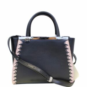 FENDI Petite 2Jours Whipstitch Leather Tote Shoulder Bag Black