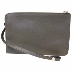FENDI Leather Wristlet Pouch Charcoal