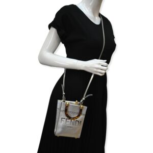 FENDI Mini Sunshine Plexiglass Laminated Leather Shopper Tote Crossbody Bag Silver - Hot Deals