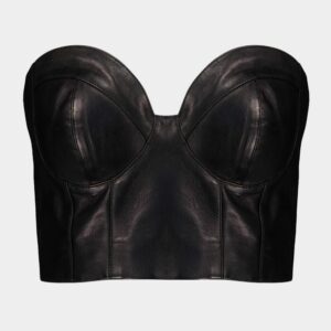 Black Zip-Up Leather Corset Top