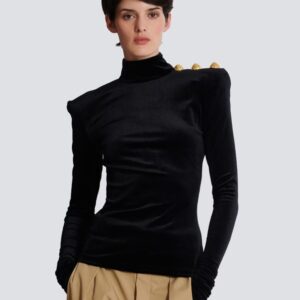 Black Long Sleeved Velvet Top