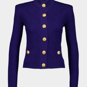 Cobalt Blue Gingham Openwork Knit Cardigan