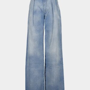 Blue Pleated High-Waisted Jeans