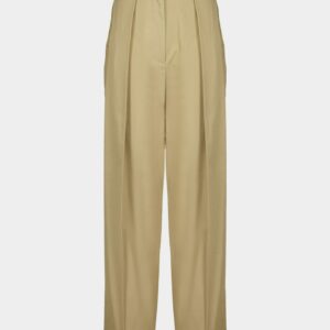 Beige Pleated High-Waisted Trousers