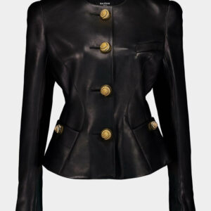 Black Lambskin Leather Peplum Jacket