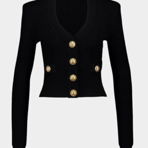 Black Cropped Knit Cardigan