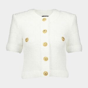 White Cropped Tweed Cardigan