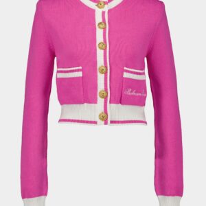 Pink Balmain Signature Knit Cardigan