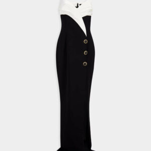 Two-Tone Long Crepe Dress with Leg Slit