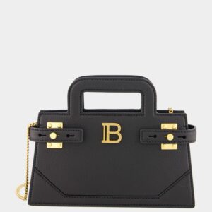 Black Small B-Buzz Top Handle Bag in Grained Leather