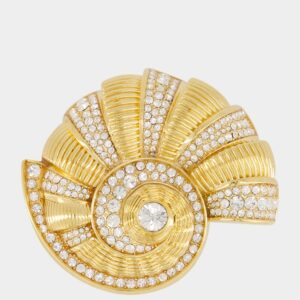 Gold Brass and Rhinestone Snail Brooch