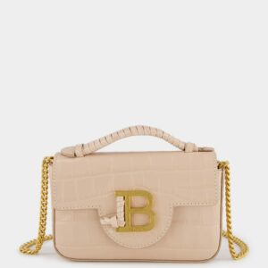 Beige B-Buzz 17 Mini Bag in Crocodile-Embossed Calfskin