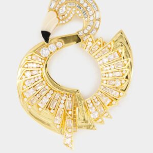 Brass and Crystal Flamingo Brooch