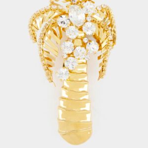 Gold Brass and Crystal Palm Tree Brooch