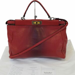 FENDI Red Ombre Leather Peekaboo Large Satchel Bag