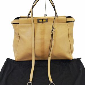 FENDI Brown Ombre Leather Peekaboo Large Satchel Bag