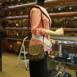 Fendi Zucca Canvas Leather Brown Black Messenger Bag