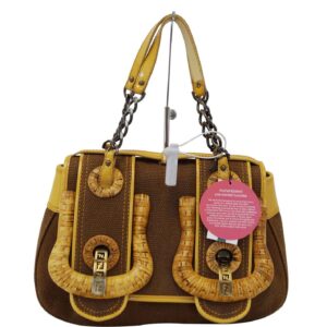 Fendi Raffia B Canvas Brown Shoulder Bag Mint Condition