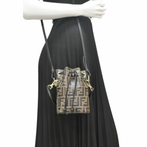 FENDI Mini Mon Tresor Leather Bucket Crossbody Bag Brown