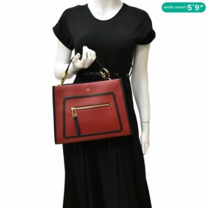 FENDI Runaway Small Leather Tote Bag Red