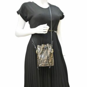 FENDI Mini Mon Tresor Leather Bucket Crossbody Bag Brown