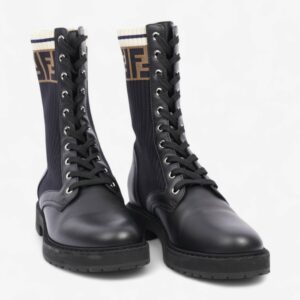 Fendi Rockoko Boots Black / Brown Leather EU 38 UK 5