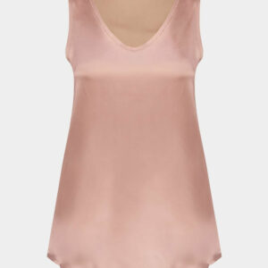 Beige Poudre Silk Crepe V-Neck Sleeveless Top
