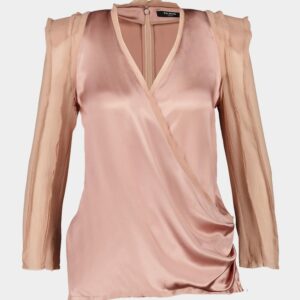 Beige Poudre Shoulder-Pad Blouse