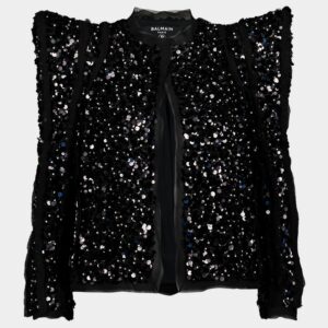 Black Sequin Pagoda Shoulder Jacket