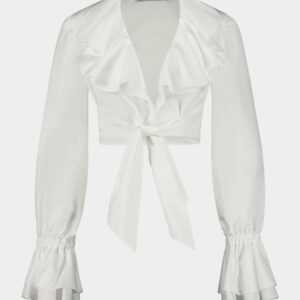 White Cropped Ruffled Poplin Shirt