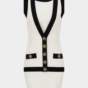 Beige Two-Tone Knit Dress with Faux Waistcoat