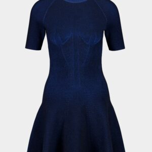 Electric Blue Ribbed Knit Flare Dress