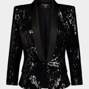 Black Sequined Blazer with Shoulder Pads
