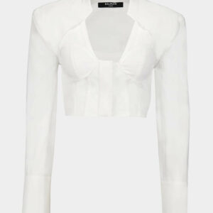White Cropped Cotton Blouse with Lingerie Cut