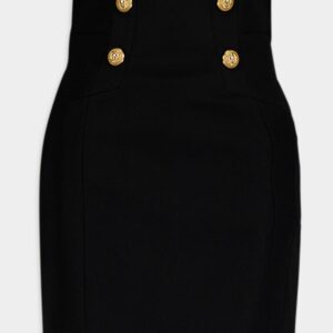 Black High-Waist Wool Skirt with Gold Buttons