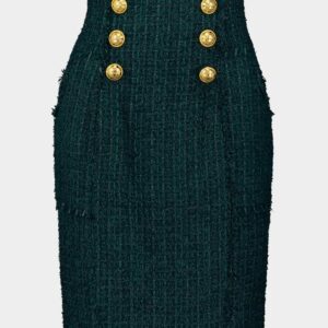 Button-Detail Tweed Pencil Skirt