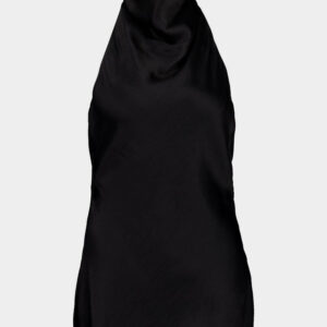 Black Backless Satin Draped Top