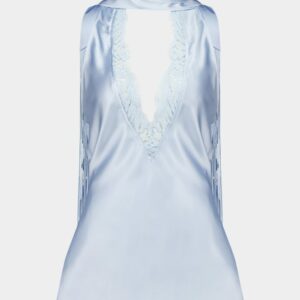 Blue Backless Fringed Satin Top
