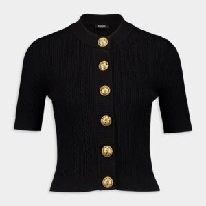 Black Torsade Knit Short-Sleeve Cardigan